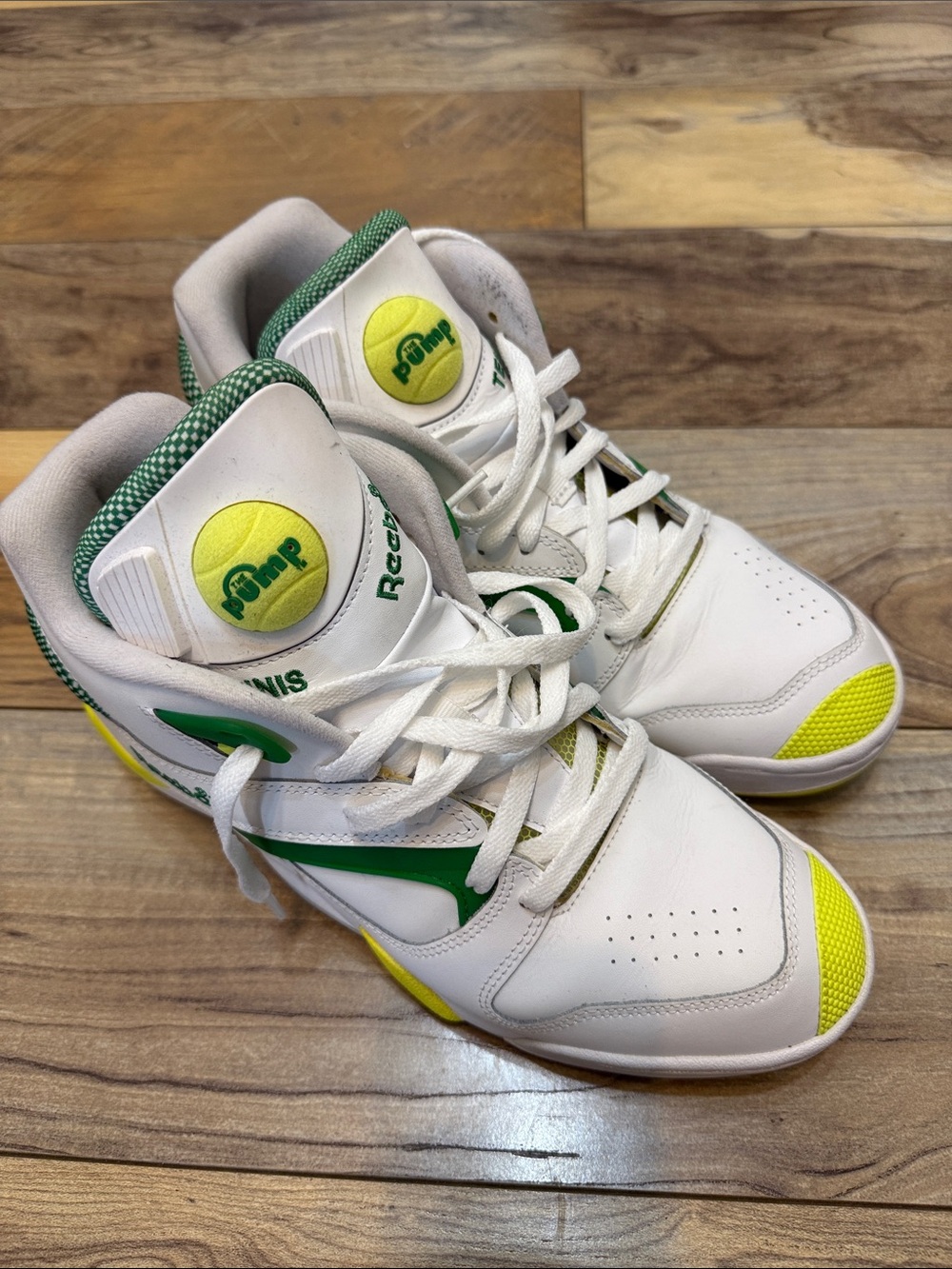 Reebok Boys White Sneakers with Green & Yellow Details
